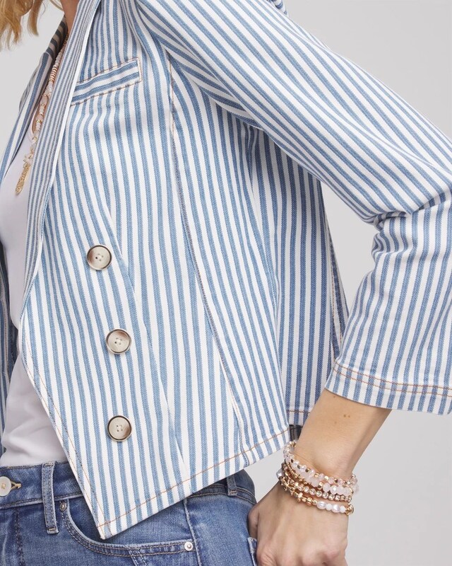 Striped Open Front Denim Jacket - image 4